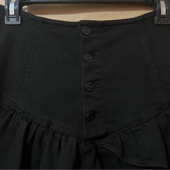 Mother The Pixie Minx Mini Skirt Pitch Black Ruffle Tiered Denim Button Size 27 - Picture 5 of 14